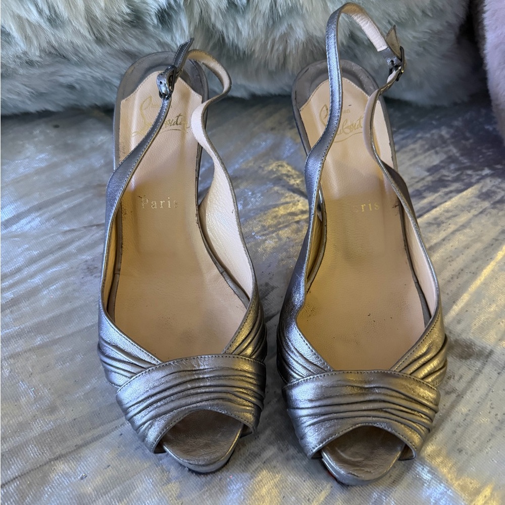 Christian Louboutin Metallic Peep-Toe Heels Size 37